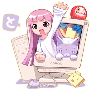 anime girl waving with cat